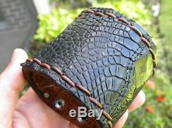 Large Men cuff Ketoh Biker Bracelet Alligator and Bison leather wrist 7.5 size