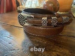 Large Navajo James Reid Style Sterling Silver Belt Buckle Set 40-43-1.3/8? Nu