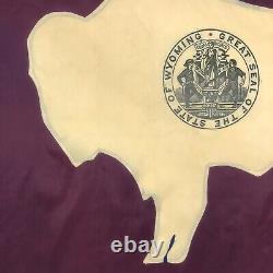 Large Vintage Faded Sewn Wyoming State Flag Fringe American Bison Buffalo USA