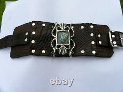 Large cuff Ketoh turquoise Bracelet genuine Alligator Bison leather adjustable