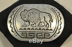 Lg GARY & SERENA BENTEAH Zuni BELT BUCKLE American Bison Sterling Silver GARETT