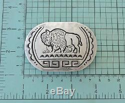 Lg GARY & SERENA BENTEAH Zuni BELT BUCKLE American Bison Sterling Silver GARETT