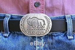 Lg GARY & SERENA BENTEAH Zuni BELT BUCKLE American Bison Sterling Silver GARETT