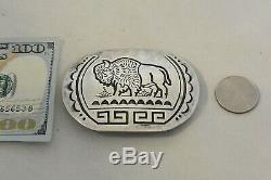 Lg GARY & SERENA BENTEAH Zuni BELT BUCKLE American Bison Sterling Silver GARETT