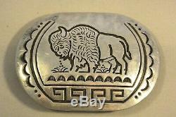 Lg GARY & SERENA BENTEAH Zuni BELT BUCKLE American Bison Sterling Silver GARETT