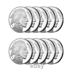 Lot of 10 1 Troy oz Buffalo. 999 Fine Silver Round free shipping nationall