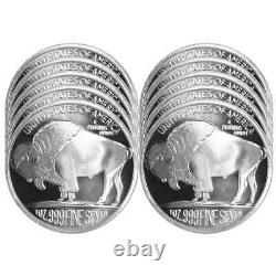 Lot of 10 1 Troy oz Buffalo. 999 Fine Silver Round free shipping nationall