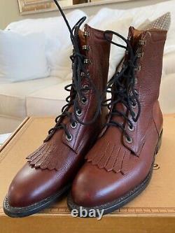 Lucchese 2000 Mens Handmade Chocolate Lace-Up Kiltie Bison Western Boots Size 8D