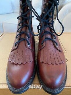 Lucchese 2000 Mens Handmade Chocolate Lace-Up Kiltie Bison Western Boots Size 8D