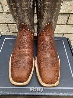 Lucchese Brown Square Toe Exotic Bison Cowboy Western Boots 14 D USA Made