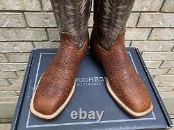 Lucchese Brown Square Toe Exotic Bison Cowboy Western Boots 14 D USA Made