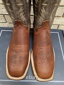 Lucchese Brown Square Toe Exotic Bison Cowboy Western Boots 14 D USA Made