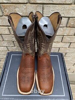 Lucchese Brown Square Toe Exotic Bison Cowboy Western Boots 14 D USA Made