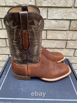 Lucchese Brown Square Toe Exotic Bison Cowboy Western Boots 14 D USA Made