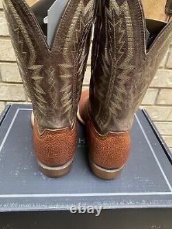 Lucchese Brown Square Toe Exotic Bison Cowboy Western Boots 14 D USA Made