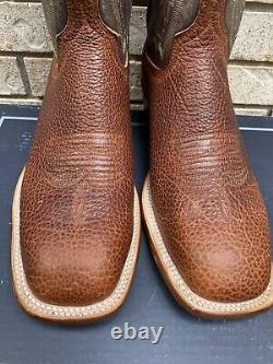 Lucchese Brown Square Toe Exotic Bison Cowboy Western Boots 14 D USA Made