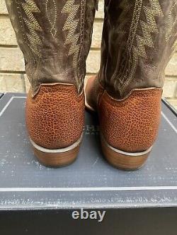 Lucchese Brown Square Toe Exotic Bison Cowboy Western Boots 14 D USA Made