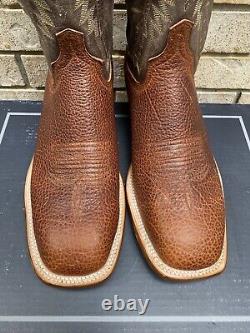 Lucchese Brown Square Toe Exotic Bison Cowboy Western Boots 14 D USA Made