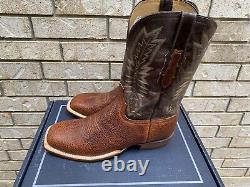 Lucchese Brown Square Toe Exotic Bison Cowboy Western Boots 14 D USA Made