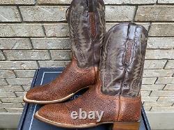 Lucchese Brown Square Toe Exotic Bison Cowboy Western Boots 14 D USA Made