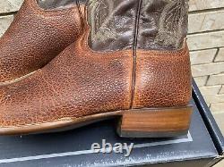 Lucchese Brown Square Toe Exotic Bison Cowboy Western Boots 14 D USA Made