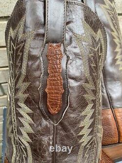 Lucchese Brown Square Toe Exotic Bison Cowboy Western Boots 14 D USA Made