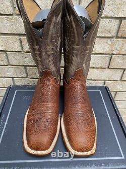 Lucchese Brown Square Toe Exotic Bison Cowboy Western Boots 14 D USA Made