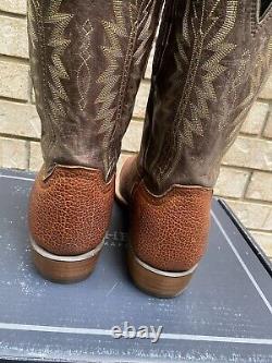 Lucchese Brown Square Toe Exotic Bison Cowboy Western Boots 14 D USA Made