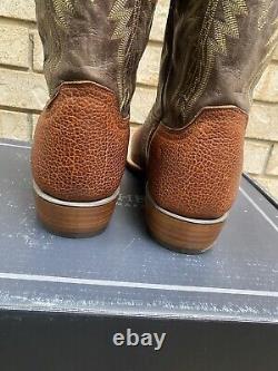 Lucchese Brown Square Toe Exotic Bison Cowboy Western Boots 14 D USA Made