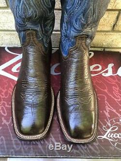 Lucchese Square Toe Antique Cigar Brown Bison Cowboy Boots 11 D