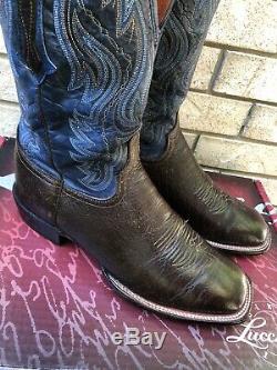 Lucchese Square Toe Antique Cigar Brown Bison Cowboy Boots 11 D