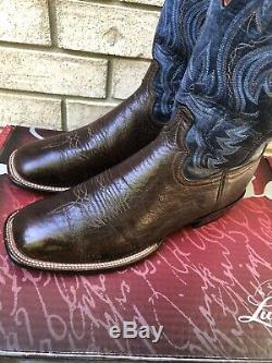 Lucchese Square Toe Antique Cigar Brown Bison Cowboy Boots 11 D