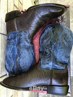 Lucchese Square Toe Antique Cigar Brown Bison Cowboy Boots 11 D