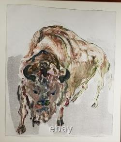 MARY FRANK (1933) Original Bison Endangered Species Monotype Signed Framed