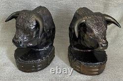 MCM Hereford Bull Head Gray Metal With Bronzed Trophy-like Finish Bookends Dodge