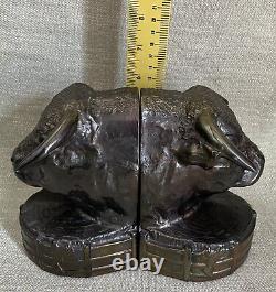 MCM Hereford Bull Head Gray Metal With Bronzed Trophy-like Finish Bookends Dodge