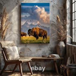 Majestic Bison Stands Prominently On A Sunlit Grassy Plain, Its Thick Wall Art