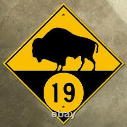 Manitoba provincial highway 19 route marker road sign Canada 1926 bison buffalo