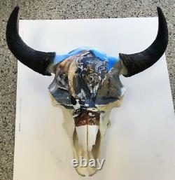 Massive American Buffalo Bison Hand Painted Art Skull Mount 38 Pounds