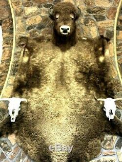 Massive Buffalo Trophy Head & Hide Robe- Bull Bison Shoulder Mount & Skin Pelt