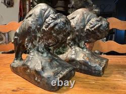 Matching Pair 1915 J. P. KRUPKA KBW ART BRONZE CLAD BISON SCULPTURE BOOKENDS