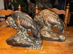 Matching Pair 1915 J. P. KRUPKA KBW ART BRONZE CLAD BISON SCULPTURE BOOKENDS