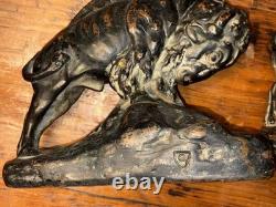 Matching Pair 1915 J. P. KRUPKA KBW ART BRONZE CLAD BISON SCULPTURE BOOKENDS