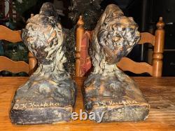 Matching Pair 1915 J. P. KRUPKA KBW ART BRONZE CLAD BISON SCULPTURE BOOKENDS