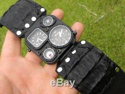 Men biker Watch genuine Alligator Bison Leather wristband cuff bracelet