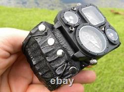 Men biker Watch genuine Alligator Bison Leather wristband cuff bracelet