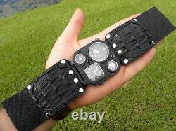 Men biker Watch genuine Alligator Bison Leather wristband cuff bracelet