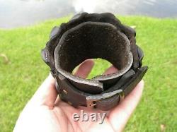 Men cuff bracelet genuine Alligator horn Bison leather large size adjustable