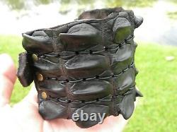 Men cuff bracelet genuine Alligator horn Bison leather large size adjustable