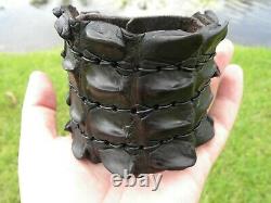 Men cuff bracelet genuine Alligator horn Bison leather large size adjustable